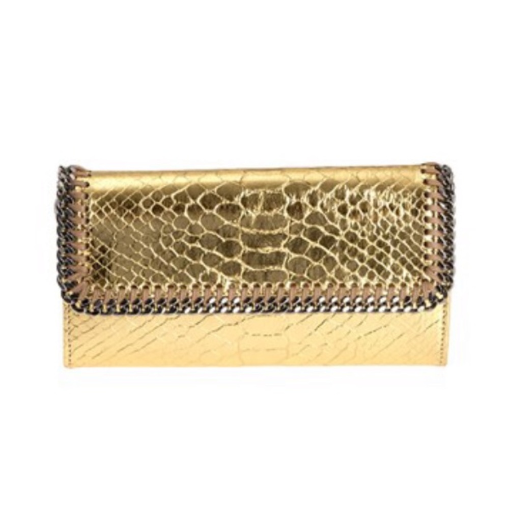 Very Rare! Stella McCartney Metallic Gold Python Falabella Wallet Vegan